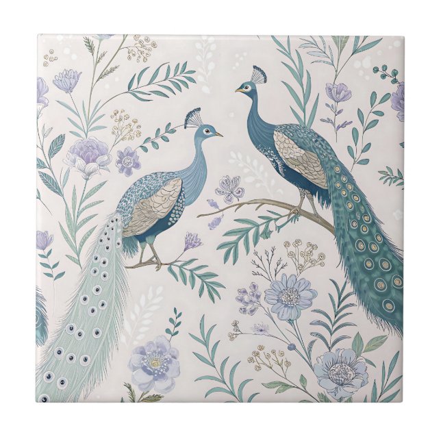 Elegant Peacock Floral Vintage (12) Tile (Front)
