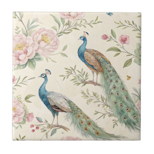 Elegant Peacock Floral Vintage (13) Tile