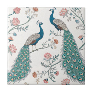 Elegant Peacock Floral Vintage (19) Tile