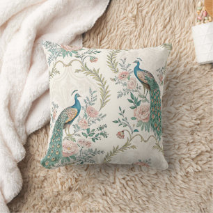 Elegant Peacock Floral Vintage (3) Throw Pillow