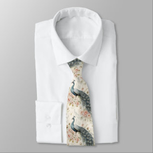Elegant Peacock Floral Vintage (3) Tie