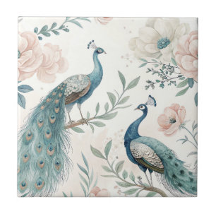 Elegant Peacock Floral Vintage (4) Tile