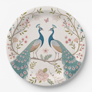 Elegant Peacock Floral Vintage (5) Paper Plate