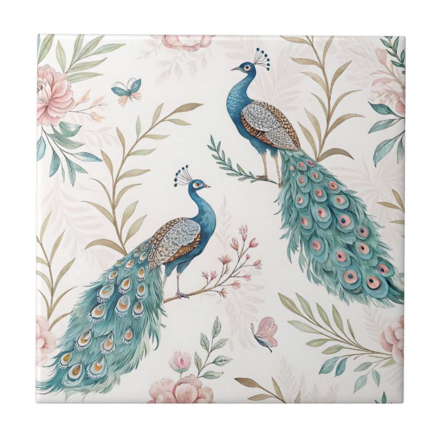 Elegant Peacock Floral Vintage (5) Tile (Front)