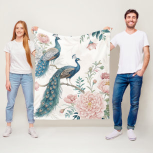 Elegant Peacock Floral Vintage (6) Fleece Blanket