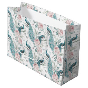 Elegant Peacock Floral Vintage (6) Large Gift Bag