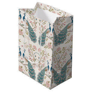 Elegant Peacock Floral Vintage (6) Medium Gift Bag