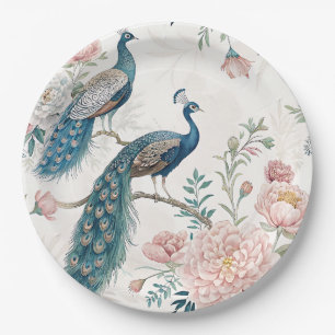 Elegant Peacock Floral Vintage (6) Paper Plate