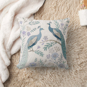 Elegant Peacock Floral Vintage (7) Throw Pillow