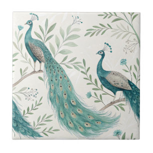 Elegant Peacock Floral Vintage (7) Tile