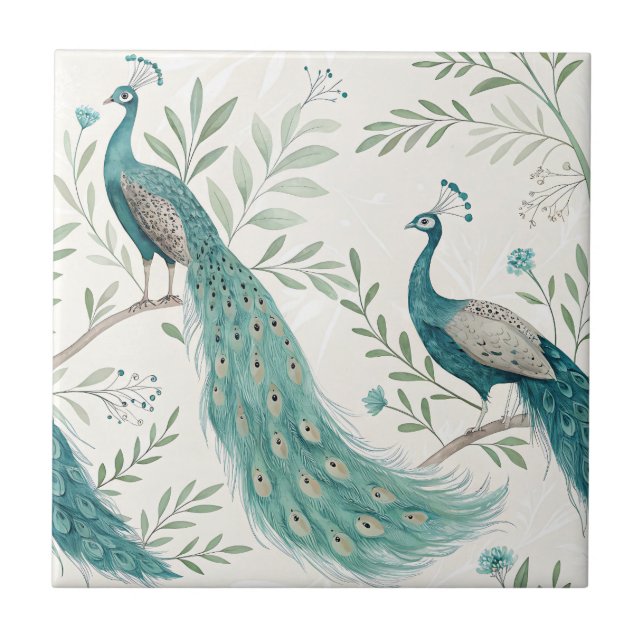 Elegant Peacock Floral Vintage (7) Tile (Front)