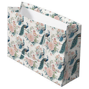 Elegant Peacock Floral Vintage (8) Large Gift Bag