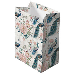Elegant Peacock Floral Vintage (8) Medium Gift Bag