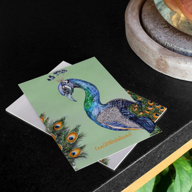 Elegant Peacock Graduation Folded Greeting Card (Creator Uploaded)