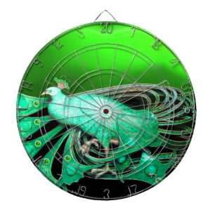 ELEGANT  PEACOCK IN EMERALD GREEN DARTBOARD