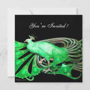 ELEGANT PEACOCK  IN GREEN AND BLACK INVITATION