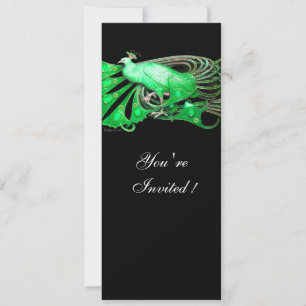 ELEGANT PEACOCK IN GREEN AND BLACK INVITATION