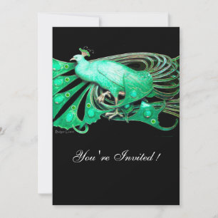 ELEGANT PEACOCK  IN GREEN AND BLACK INVITATION