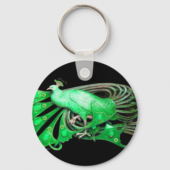 ELEGANT PEACOCK IN  GREEN AND BLACK KEYCHAIN (Front)