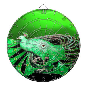 ELEGANT  PEACOCK IN GREEN DARTBOARD