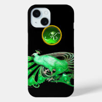 ELEGANT PEACOCK IN GREEN, EMERALD MONOGRAM