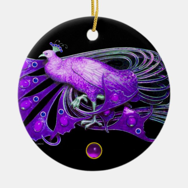ELEGANT PEACOCK IN PURPLE AMETHYST CERAMIC ORNAMENT (Front)