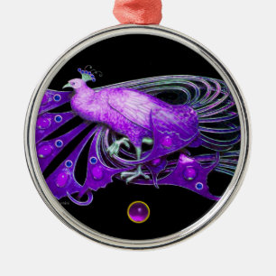 ELEGANT PEACOCK IN PURPLE AMETHYST METAL ORNAMENT