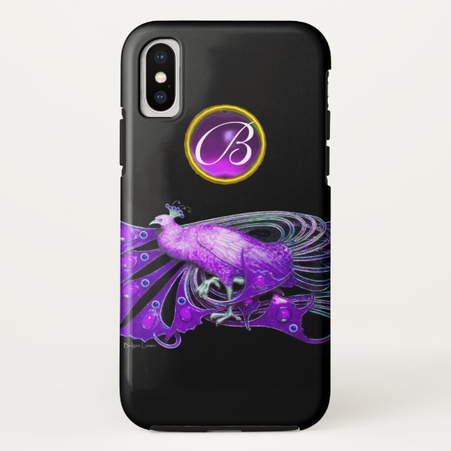 ELEGANT PEACOCK IN PURPLE, AMETHYST MONOGRAM Case-Mate iPhone CASE (Back)
