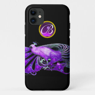 ELEGANT PEACOCK IN PURPLE, AMETHYST MONOGRAM iPhone 11 CASE
