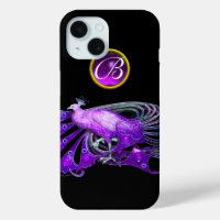 ELEGANT PEACOCK IN PURPLE, AMETHYST MONOGRAM