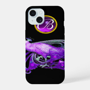 ELEGANT PEACOCK IN PURPLE, AMETHYST MONOGRAM iPhone 15 CASE