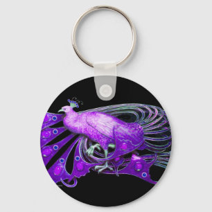 ELEGANT PEACOCK IN PURPLE AND BLACK KEYCHAIN