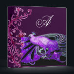 ELEGANT PEACOCK IN PURPLE BLACK MONOGRAM BINDER<br><div class="desc">Classy, precious vintage Art Nouveau jewellery with pink fuchsia floral swirls,  spring flourishes,  magic berries.Digital graphic elaboration by Bulgan Lumini (c) .Cool and modern design , easy to customize with your own text.</div>