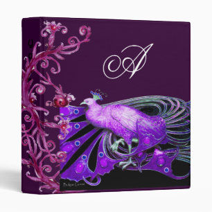 ELEGANT PEACOCK IN PURPLE BLACK MONOGRAM BINDER