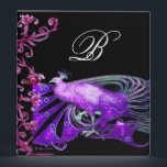 ELEGANT PEACOCK IN PURPLE BLACK MONOGRAM BINDER<br><div class="desc">Classy, precious vintage Art Nouveau jewellery with pink fuchsia floral swirls,  spring flourishes,  magic berries.Digital graphic elaboration by Bulgan Lumini (c) .Cool and modern design , easy to customize with your own text.</div>