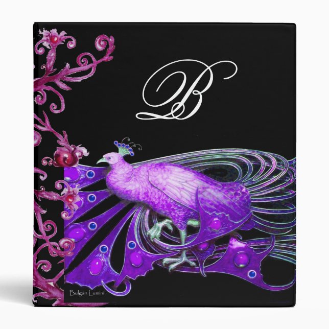 ELEGANT PEACOCK IN PURPLE BLACK MONOGRAM BINDER (Front)
