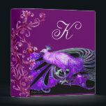 ELEGANT PEACOCK IN PURPLE BLACK MONOGRAM BINDER<br><div class="desc">Classy, precious vintage Art Nouveau jewellery with pink fuchsia floral swirls,  spring flourishes,  magic berries.Digital graphic elaboration by Bulgan Lumini (c) .Cool and modern design , easy to customize with your own text.</div>