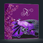 ELEGANT PEACOCK IN PURPLE BLACK MONOGRAM BINDER<br><div class="desc">Classy, precious vintage Art Nouveau jewellery with pink fuchsia floral swirls,  spring flourishes,  magic berries.Digital graphic elaboration by Bulgan Lumini (c) .Cool and modern design , easy to customize with your own text.</div>