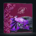 ELEGANT PEACOCK IN PURPLE BLACK MONOGRAM BINDER<br><div class="desc">Classy, precious vintage Art Nouveau jewellery with pink fuchsia floral swirls,  spring flourishes,  magic berries.Digital graphic elaboration by Bulgan Lumini (c) .Cool and modern design , easy to customize with your own text.</div>