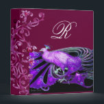 ELEGANT PEACOCK IN PURPLE BLACK MONOGRAM BINDER<br><div class="desc">Classy, precious vintage Art Nouveau jewellery with pink fuchsia floral swirls,  spring flourishes,  magic berries.Digital graphic elaboration by Bulgan Lumini (c) .Cool and modern design , easy to customize with your own text.</div>