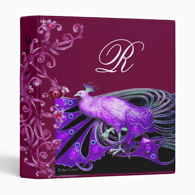 ELEGANT PEACOCK IN PURPLE BLACK MONOGRAM BINDER (Front/Spine)