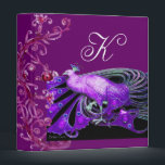 ELEGANT PEACOCK IN PURPLE BLACK MONOGRAM BINDER<br><div class="desc">Classy, precious vintage Art Nouveau jewellery with pink fuchsia floral swirls,  spring flourishes,  magic berries.Digital graphic elaboration by Bulgan Lumini (c) .Cool and modern design , easy to customize with your own text.</div>