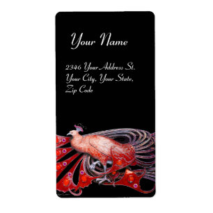 ELEGANT PEACOCK IN RED AND BLACK