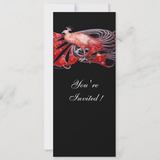 ELEGANT PEACOCK IN RED AND BLACK INVITATION (Front)