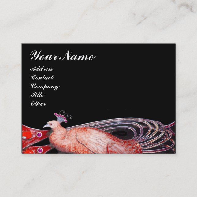 ELEGANT PEACOCK IN RED,BLACK BUSINESS CARD (Front)