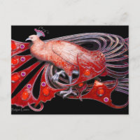 ELEGANT PEACOCK IN RED BLACK