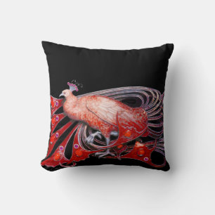ELEGANT PEACOCK IN RED BLACK THROW PILLOW