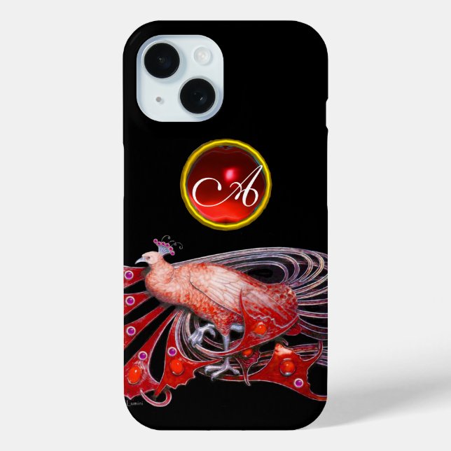 ELEGANT PEACOCK IN RED, RUBY MONOGRAM Case-Mate iPhone CASE (Back)