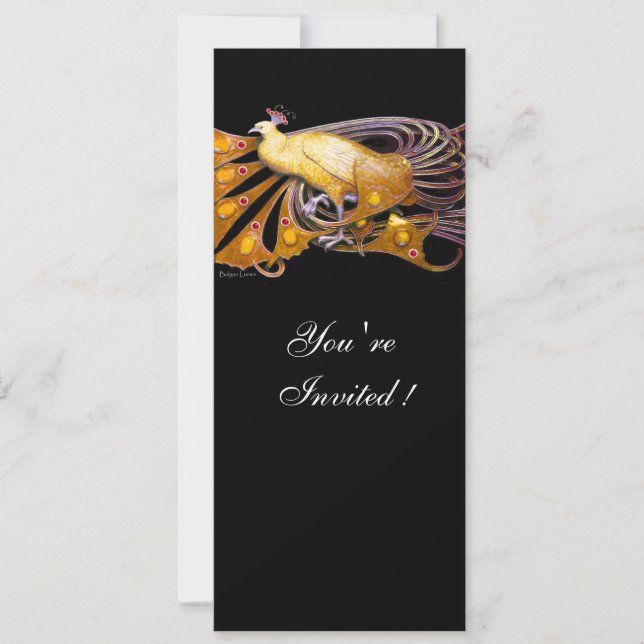 ELEGANT PEACOCK IN YELLOW AND BLACK INVITATION (Front)