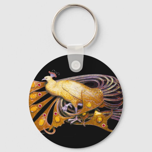 ELEGANT PEACOCK IN YELLOW AND BLACK KEYCHAIN (Front)